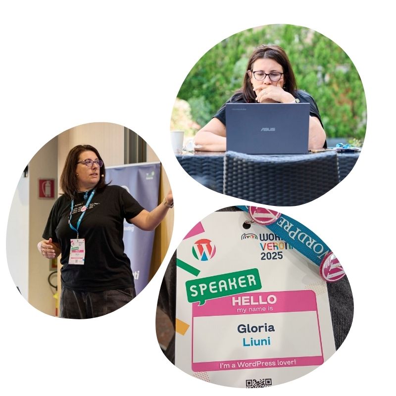 Mosaico di immagini di Gloria Liuni durante il WordCamp Verona